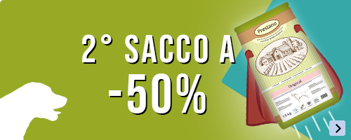 50% di sconto sulla 2° confezione di cibo per cani Prestano